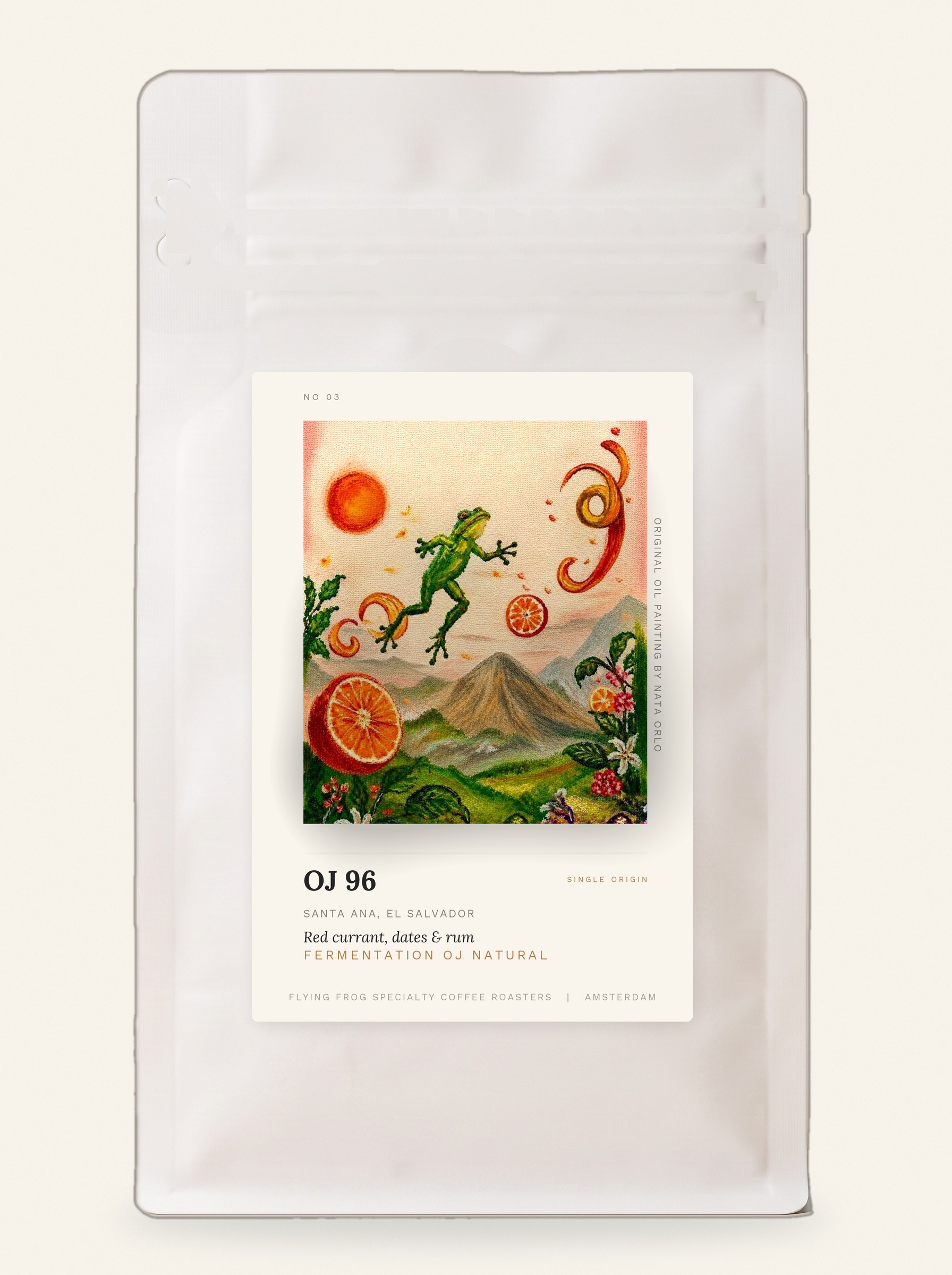 OJ 96 coffee bag with its original painting label