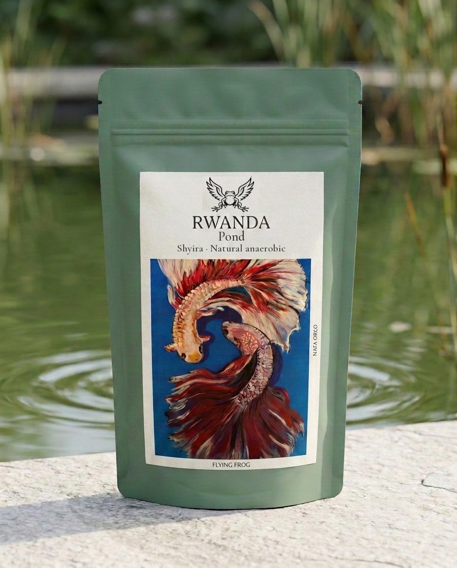 Pond Rwanda Shyira green bag concept beside a pond