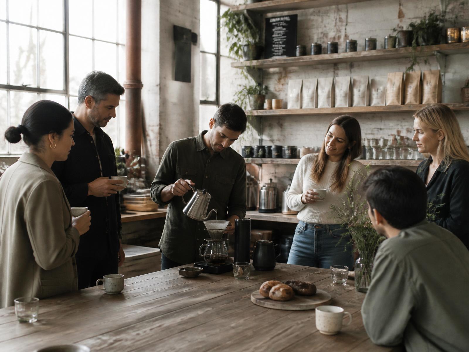 A small group at a corporate coffee workshop